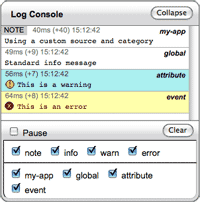 Screen capture of a Console with the ConsoleFilters plugin