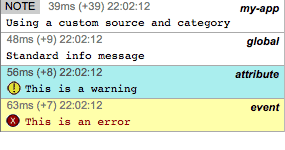 One of each info, warn, and error type messages