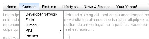 Screenshot of a horizontal menu rendered with the default Sam Skin