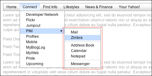 Screen capture of a horizontal menu